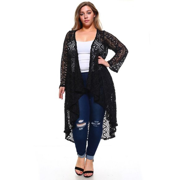 1x-6x Plus size Long Elegant Lace Cardigan - Picture 2 of 6